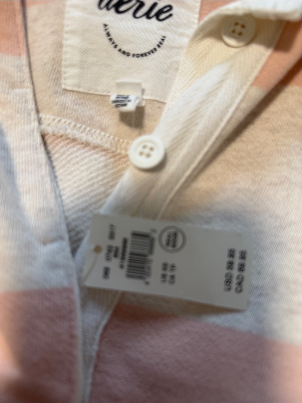 aerie Pink and Cream Striped Collared Pullover - Picture 2 of 3